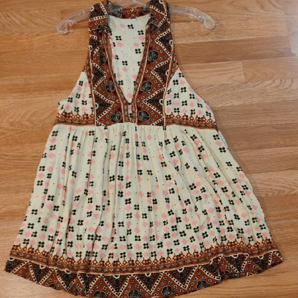 FP Movement by Free People Cream and Brown Mini Dress With Pockets Size M